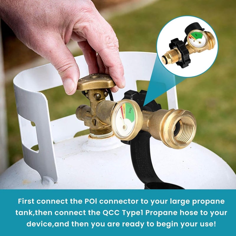 Aekops 100 lb Propane Tank Adapter, Propane Gauge for 100 lb Propane Tank, Universal Fit Pol to Qcc1 Propane Tank Adapter Converts Pol to Qcc1 / Type 1 - Old to New Connection Type, Solid Brass (1PC) - Image 5